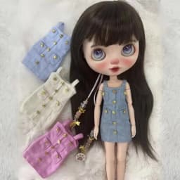 Blyth Dress Vintage Long Dress Strap Casual Denim Skirt Fragmented Flower Skirt for Ymy Licca Azones Ob24 Ob27 Doll Accessories