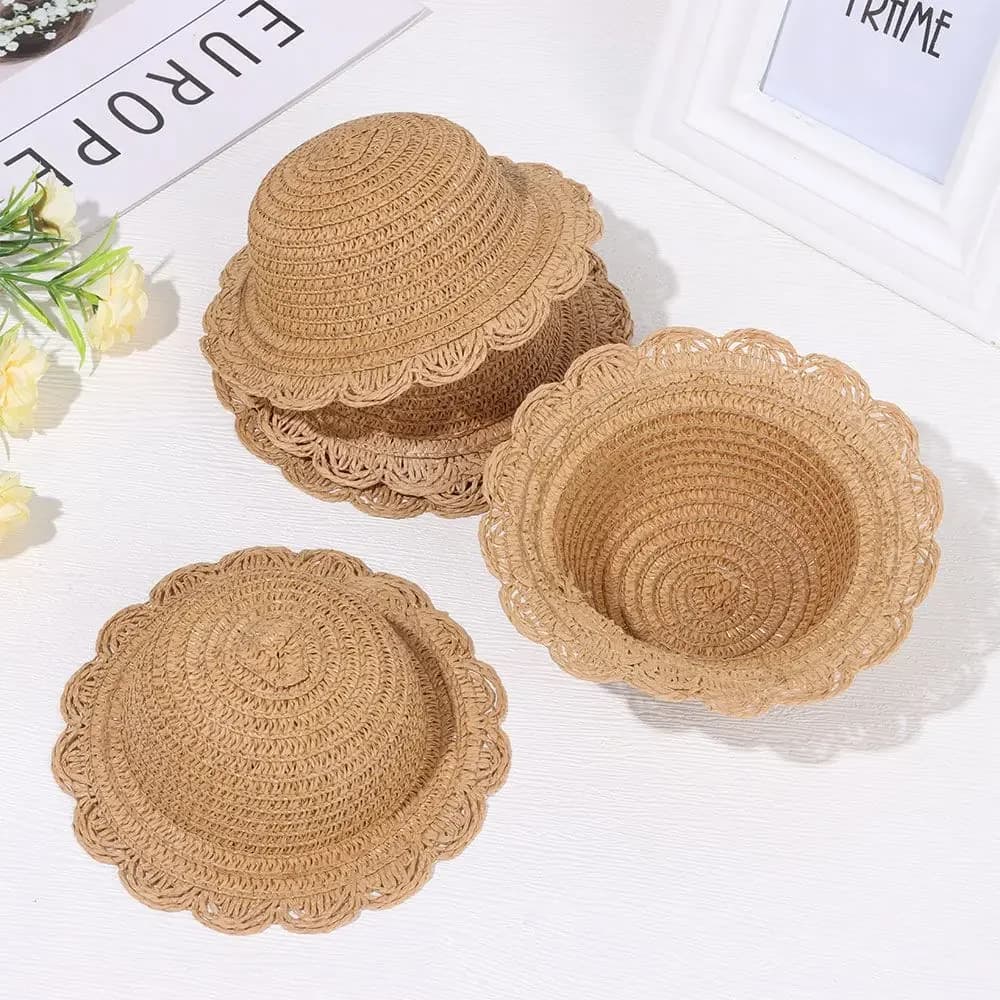 Mini Handmade Doll Straw Hat For 1/8 1/6 1/4 1/3 Doll Ob11 Dolls Cute Doll House Ornament Hand Weaved Hats DIY Doll Accessories