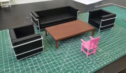 Doll house sofa furniture model simulation double leather sofa Miniature Furniture Armchair Sofa Footstool Doll Decor Toy