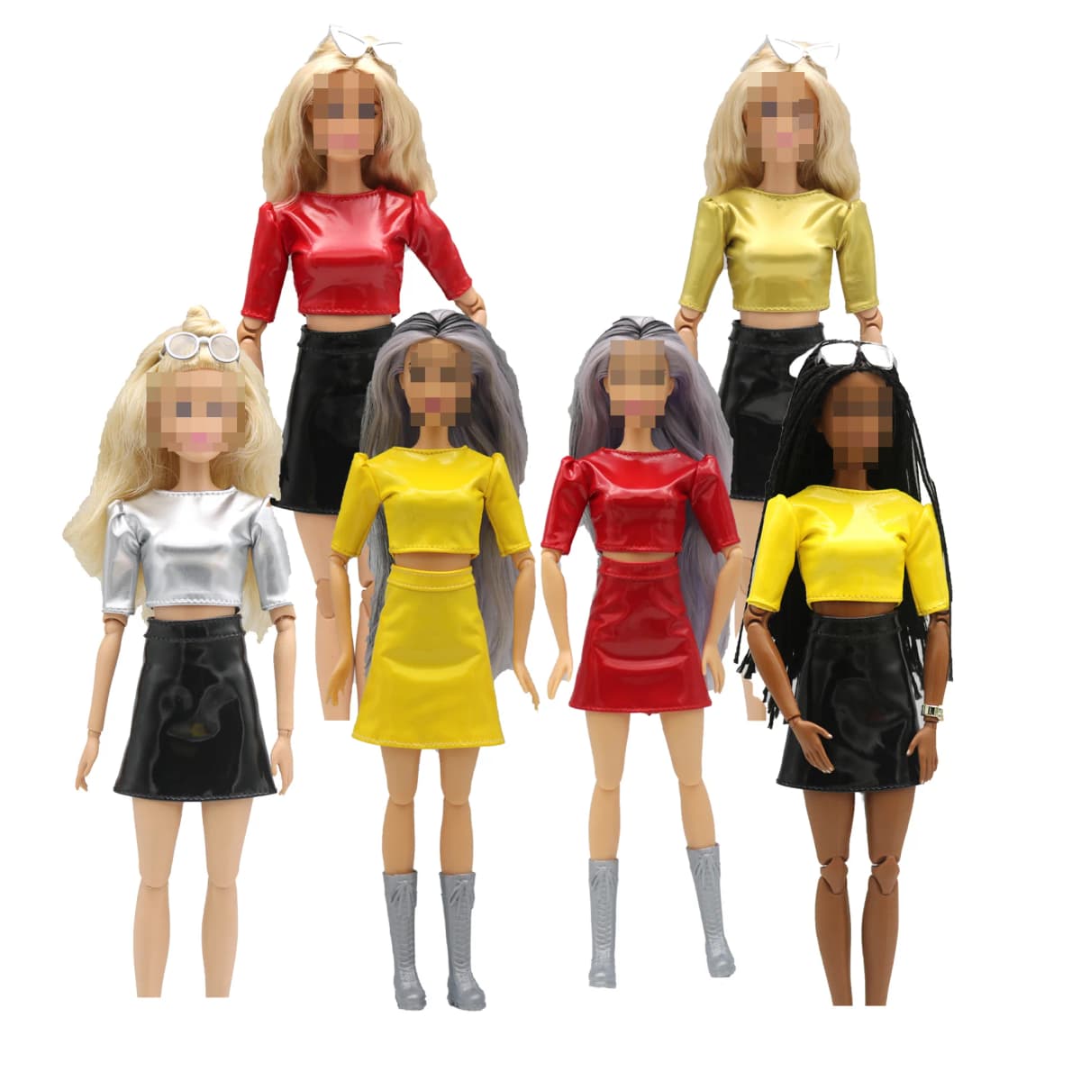 New 30cm 1/6  Glossy Top shirt  PU leather Dress Daily Wear Accessories Clothes for Barbies doll