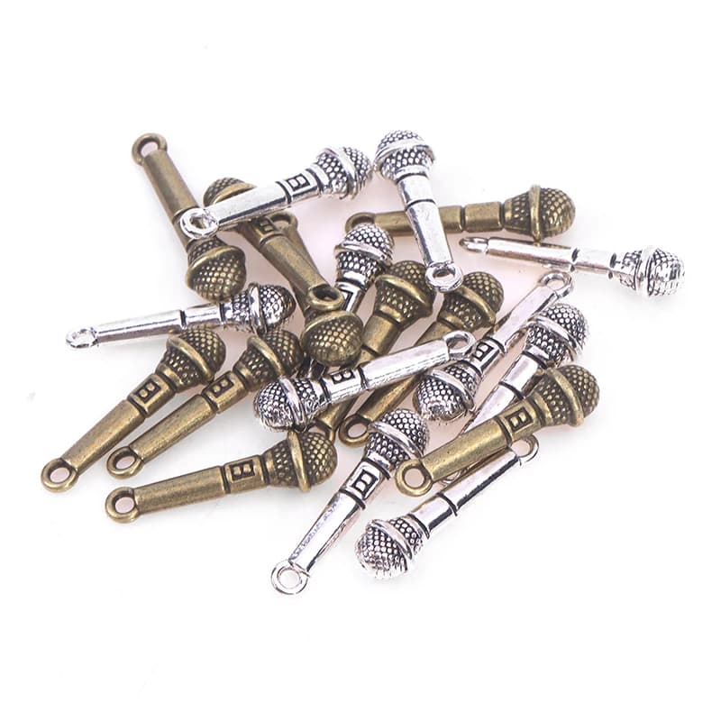 10Pcs Dollhouse Retro Alloy Music Microphone Pendant Simulation Stereo Mic DIY Doll House Decoration Toys Accessories