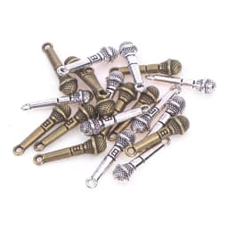 10Pcs Dollhouse Retro Alloy Music Microphone Pendant Simulation Stereo Mic DIY Doll House Decoration Toys Accessories