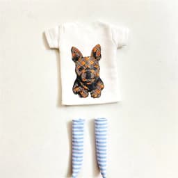 2 pcs/set of Blyth doll costume, cartoon animal print short T-shirt + striped socks, can be used for 1/6 doll