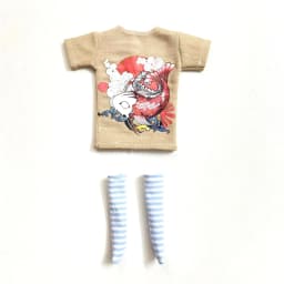 2 pcs/set of Blyth doll costume, cartoon animal print short T-shirt + striped socks, can be used for 1/6 doll