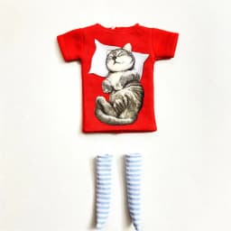 2 pcs/set of Blyth doll costume, cartoon animal print short T-shirt + striped socks, can be used for 1/6 doll