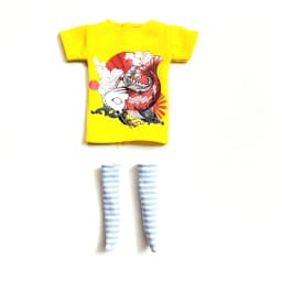 2 pcs/set of Blyth doll costume, cartoon animal print short T-shirt + striped socks, can be used for 1/6 doll