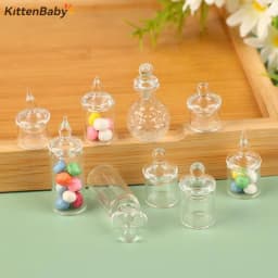 1Pc 1:12 Dollhouse Miniature Clear Glass Jar Candy Bean Storage Bottle Tiny Jar With Cover DollHouse Kitchen Decor Accessories