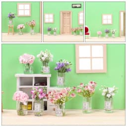 1:12 Scale Dollhouse Flower Vase Doll Accessories Pink Rose White Jasmine Mini Floral Arrangement Miniature Model Furnitue Gift