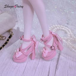 BJD Shoes Bowknot High Heels for 1/3 Xiny 1/4 Bariy BJD Doll Toy Platform Heels Black Pink Colors Shoes Dolls Accessories