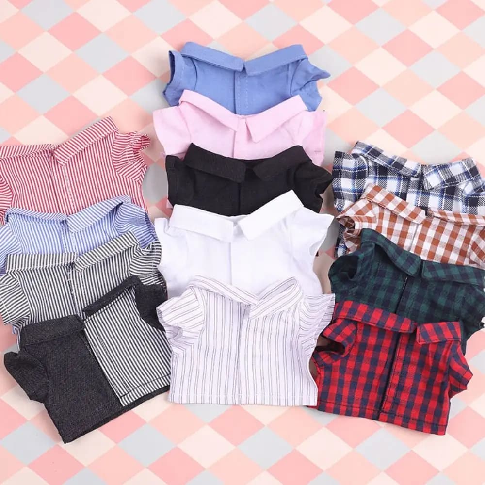 15/20CM Cotton Doll Clothes Fashion Tops Lapel Pure Color Shirt Stripe Lattice Blouse For EXO Idol Dolls Plush Toys Clothing