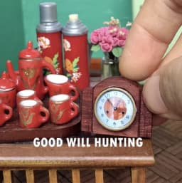 1:12 Doll House Miniature Sculpture Buddha Hand String Incense Burner Pu Fan Bird Cage Tea Set Clock Tea Room OB11 Scene Model