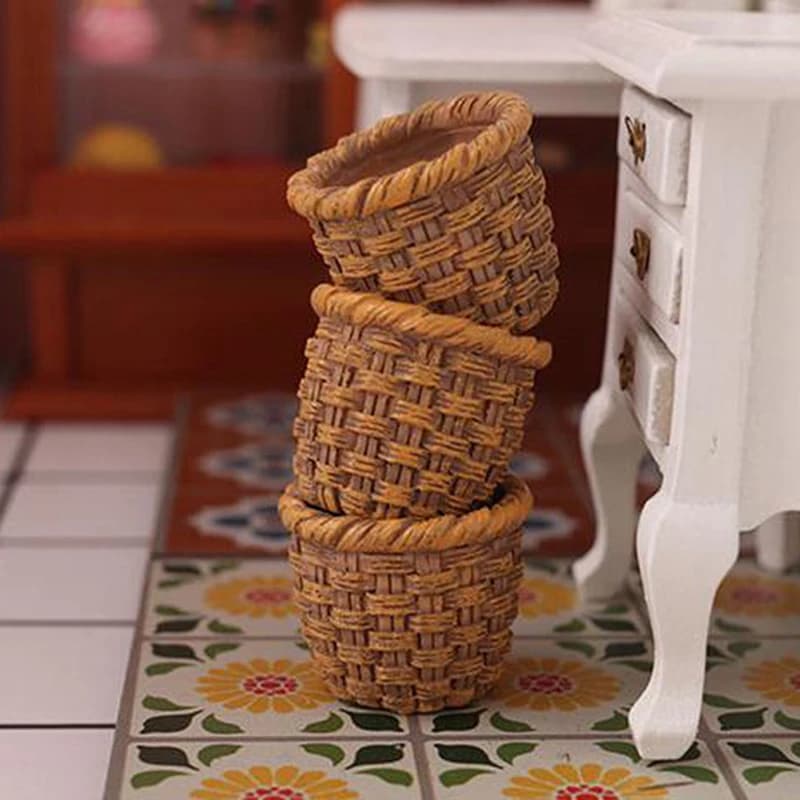 Mini 1/12 Cute Dollhouse Rattan Frame Hand-woven Vegetable Food Storage Basket Dolls Miniature Decoration