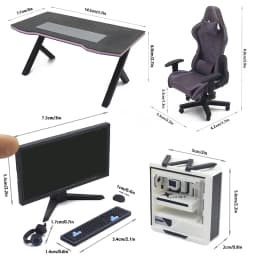 1/12 Dollhouse Study Room Esports Games Computer Keyboard Set Desk Chair Set Furniture Decor Micro Scene Props