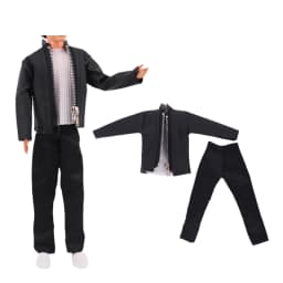 2 Sets/Pack Handmade Fashion Leather Clothes for Doll 11.5in/30cm Casual Cool Style 3pcs/Set Jacket Coat Vest and Pants