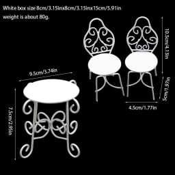 1Set 1:12 Dollhouse Miniature Table Chair Set Iron Art Tea Table Chairs Balcony Outdoor Garden Model Doll Home Furniture Decor
