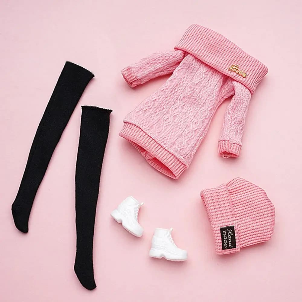 Clothes Suit for 30cm Fat Doll Boy's and Girl's High Collar Knitted Sweater Hat Stocking Set Doll's Accessories DIY Dress Up Toy