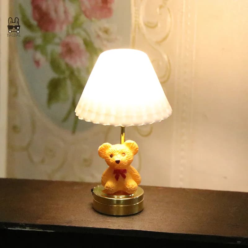 1:12 Dollhouse Miniature LED Light Cute Bear Table Lamp Home Lighting Model Furniture Decor Toy Doll House Accessories