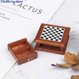 1:12 Dollhouse Miniature Chess Board Storage Box Set Mini Wooden Checkerboard Furniture Doll House Accessories Toys