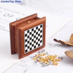 1:12 Dollhouse Miniature Chess Board Storage Box Set Mini Wooden Checkerboard Furniture Doll House Accessories Toys