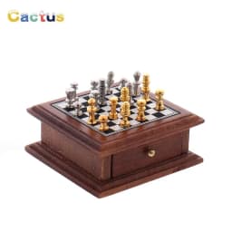 1:12 Dollhouse Miniature Chess Board Storage Box Set Mini Wooden Checkerboard Furniture Doll House Accessories Toys