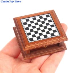 1:12 Dollhouse Miniature Chess Board Storage Box Set Mini Wooden Checkerboard Furniture Doll House Accessories Toys