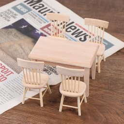 5Pcs/Set 1:12 Dollhouse Miniature Wooden Dining Table Chair Set Doll House Kitchen Furniture Toy