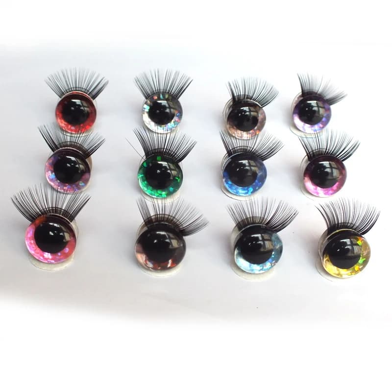 20pcs Toy Eyes With Eyelash 12-30mm Eyelashes 3D Safety Glitter Toy Eyes Eyelash For DIY Plush DIY Doll Making
