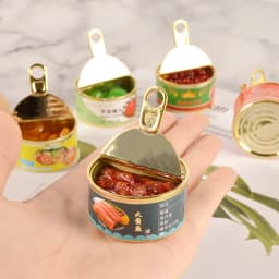 1Set DollHouse Mini Simulation Caviar Canned Fruit Beef Fish Canned Food Model Kitchen Open-cap cans Doll House Miniature Decor