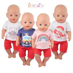 Cotton Short -sleeved T-shirt For American 18 inch Girl Doll Rainbow, Car, Cat, Little Girl Shirt For 43cm New Born&OG Doll Toy