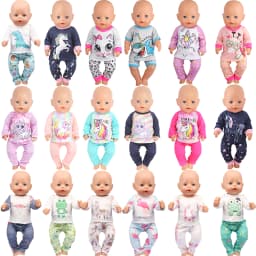 Doll Clothes Pajamas For 43cm Baby Reborn&American 18 Inch Girl Doll Unicorn Frog Shark Cartoon Clothes Suit For Generation Doll