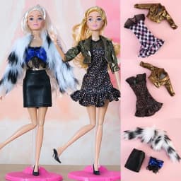 1 Set 1/6 Doll Fashion Casual Clothes Winter Wear Plush Coat Skirt Handmade Girl Doll Wearing Set For 29~32 cm Doll