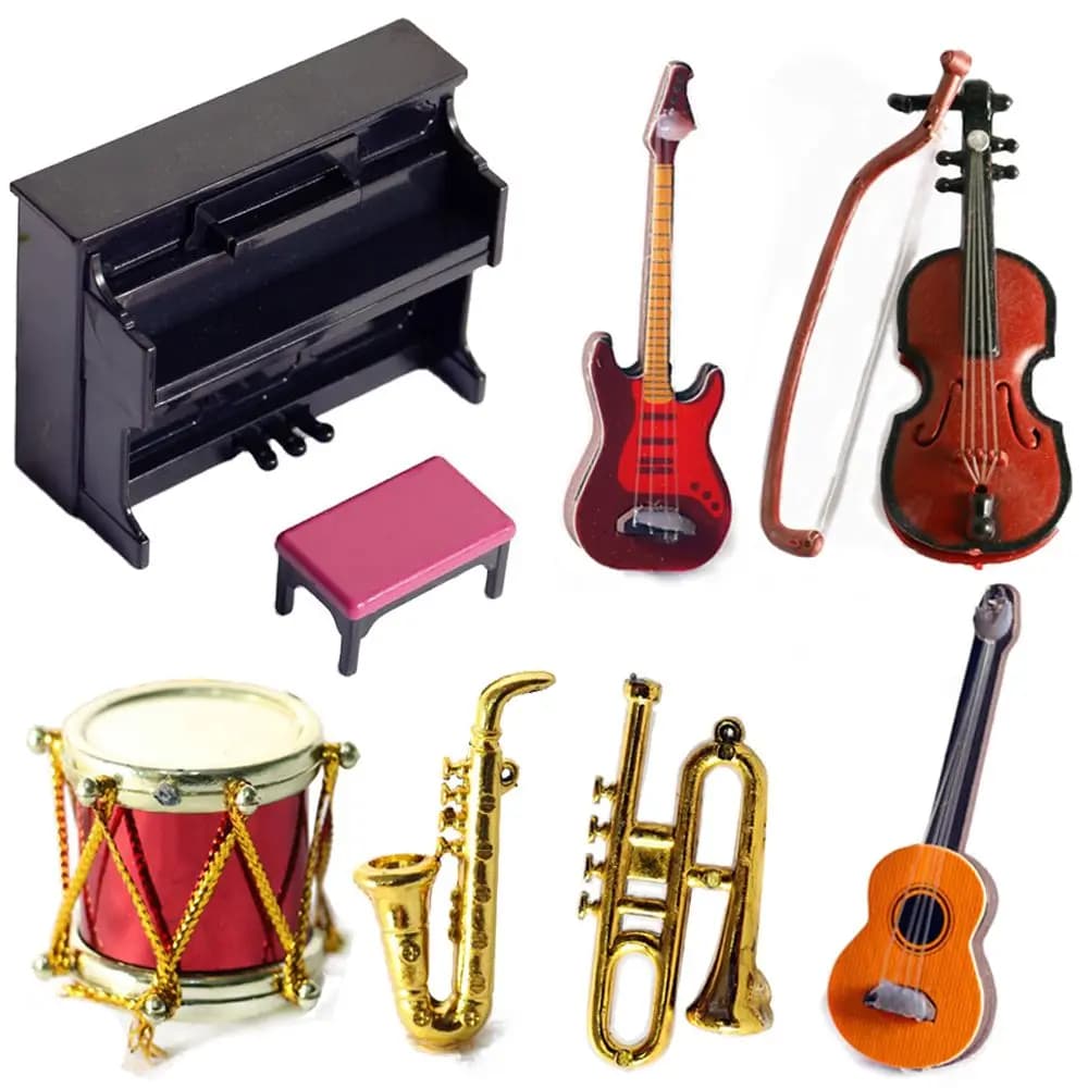 1/12 Scale Doll Musical Instruments Miniature Piano Violin Guitar Drum Microphone Saxophone Trumpet Model Dollhouse Accessories