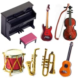 1/12 Scale Doll Musical Instruments Miniature Piano Violin Guitar Drum Microphone Saxophone Trumpet Model Dollhouse Accessories