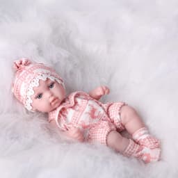 11Inches Realistic Simulation Newreborn Baby Dolls Pink Pattern Hat Stocking & Clothes Birthday Gift for Girl's Birthday Gift
