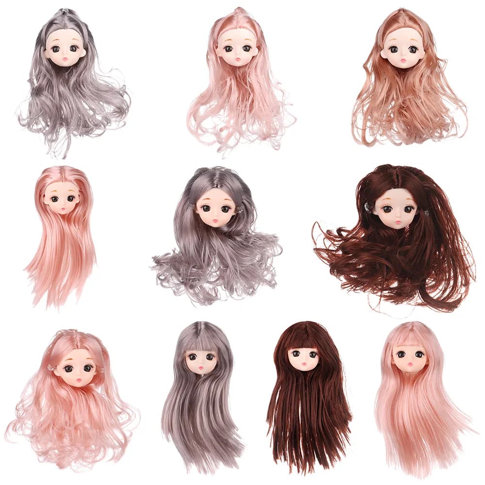 30CM Doll Head With Long Curly Hair Straight Wig For 16cm Dolls Accessories Removable Joint Toys DIY Head For 1/6 BJD Dolls