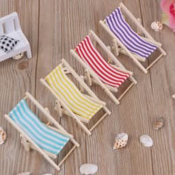 Wooden Lounge Chair Striped for 1/12 Dollhouse Miniature Furniture Beach Chair Folding Stripe Deck Doll House Garden Decor