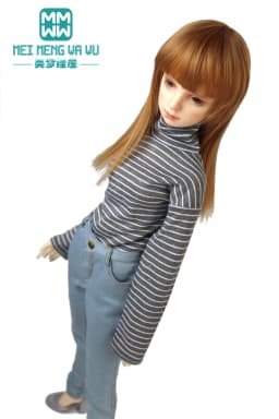 60CM BJD Doll Clothes 1/3 SD Toys Ball Jointed Doll Fashion Striped Turtleneck Jeans