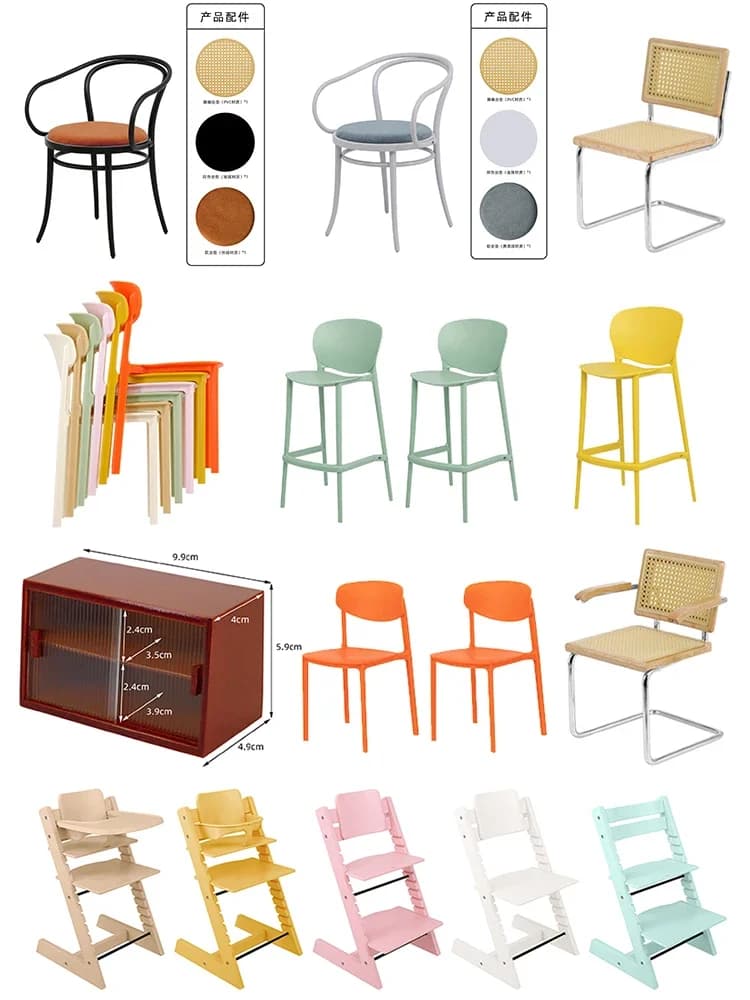 1/6 Dollhouse Bjd Miniature Furniture Metal Chair Doll House Accessories Wooden Chair for Dollhouse Decor Accessories