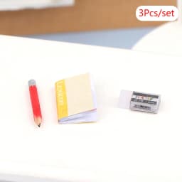 1Set 1:12 Dollhouse Miniature Notebook Pencil Eraser Model For Doll House Decor Accessories Kids Pretend Play Toys