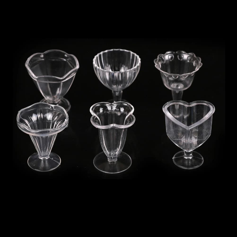 6Pcs 1:12 Dollhouse Mini Transparent DIY Pretend Play Kitchenware Toy Drink Cups Dish Tableware Miniatures