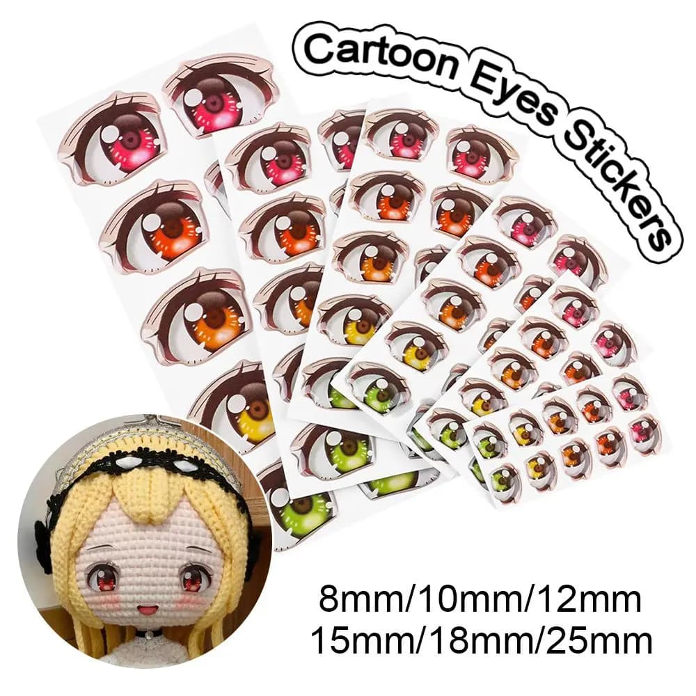 10 Pair Cartoon Eyes Stickers Different styles Rainbow Boy Anime Figurine Doll Face Organ Paster Decals DIY Glass Eye