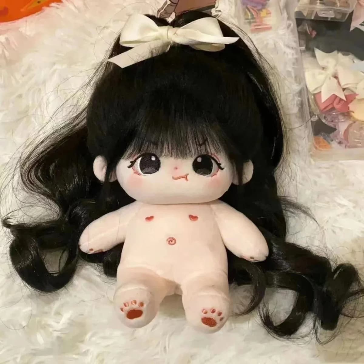 20cm Plush Doll Long Hair Naked Figure Baby Doll Cute Face Kawaii Nude Cotton Body Dolls Stuffed Plushies Toys Gift No Attribute