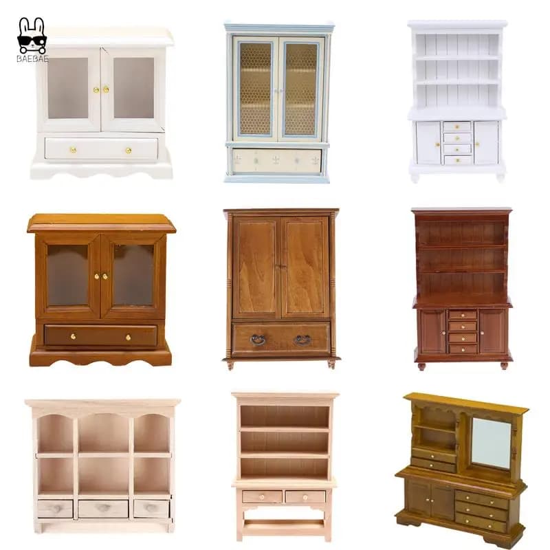 1:12 Miniature Dresser Closet TV Book Cake Bedside Table Cabinet Bookcase Cupboard Model Dollhouse Furniture Decor DIY Toys