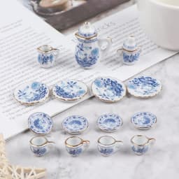 15Pcs 1:12 Dollhouse Miniature Tableware Porcelain Ceramic Tea Cup Set