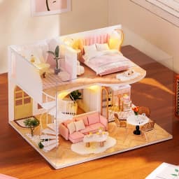 3D Wooden Mini Doll House Assembly Building With Furniture Kit DIY Handmade Duplex Apartment Production Toys Birthday Gifts