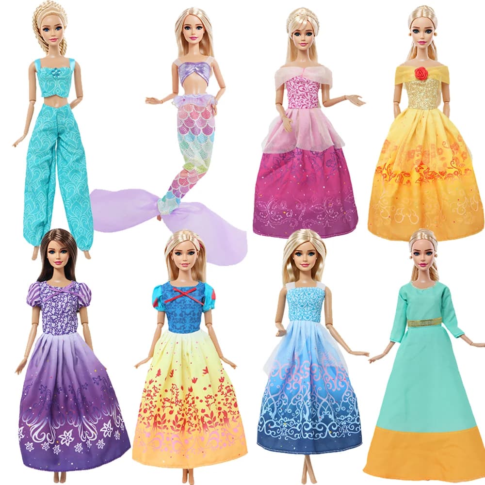 BJDBUS 2 Pcs/Set Princess Dress Gown for 11.5'' Doll 30cm Fairy Tale Party Wear Clothes 1/6 Accessories Kids Handmade Toy Gift