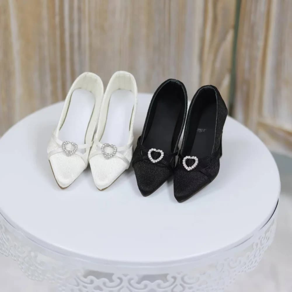 BJD Doll Shoes Toys 1/3 Girls Daily SD/DD/SDGR/SD16 Black Silk Elegant Love Heart Cross Buckle High Heels Gifts Doll Accessories