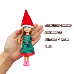 6PCS Fashion Christmas Day Outfit Dresses for 5 In/12cm Dolls Clothes with Hat Doll Accessories Christmas Gift