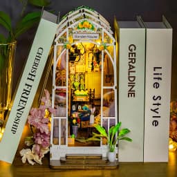 DIY Garden House Wooden Doll House Book Nook Shelf Insert 3D Puzzle Assembly Building Flower Model Room Bookshelf Dollhouse Gift