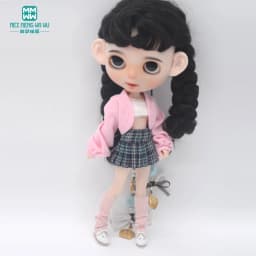 Blyth Clothing Azone OB22 OB24 Doll Accessories Fashion Bubble Sleeve Sweater Plaid Skirt Stockings Wrap Toy Gifts